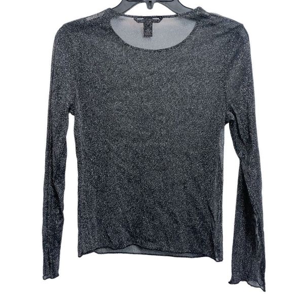Victoria’s Secret Y2K Black Sheer Metallic Shimmer Long Sleeve Lingerie Top - Picture 1 of 5